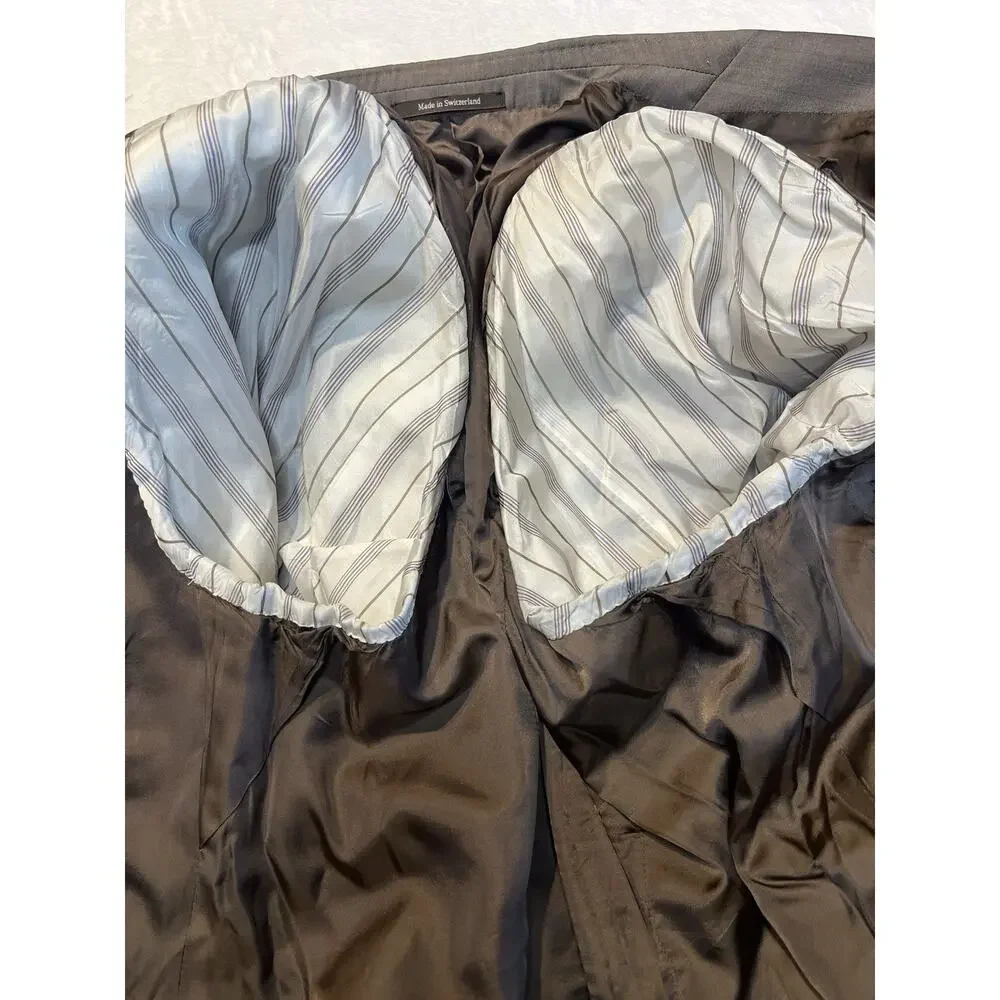 Ermenegildo Zegna Su Misura 48x50L 43x32 ROM Taupe Brown Tonal Stripe Suit